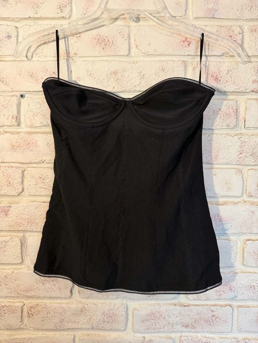 Zara Black Stretch Shimmer Corset Top with Front Zipper